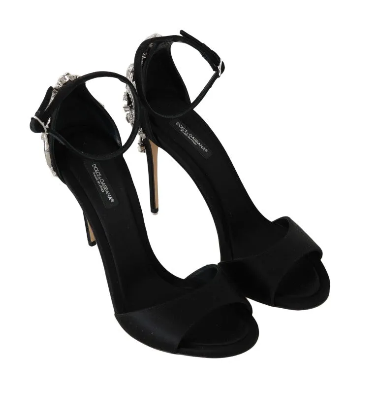 Black Ankle Strap Crystal Sandals