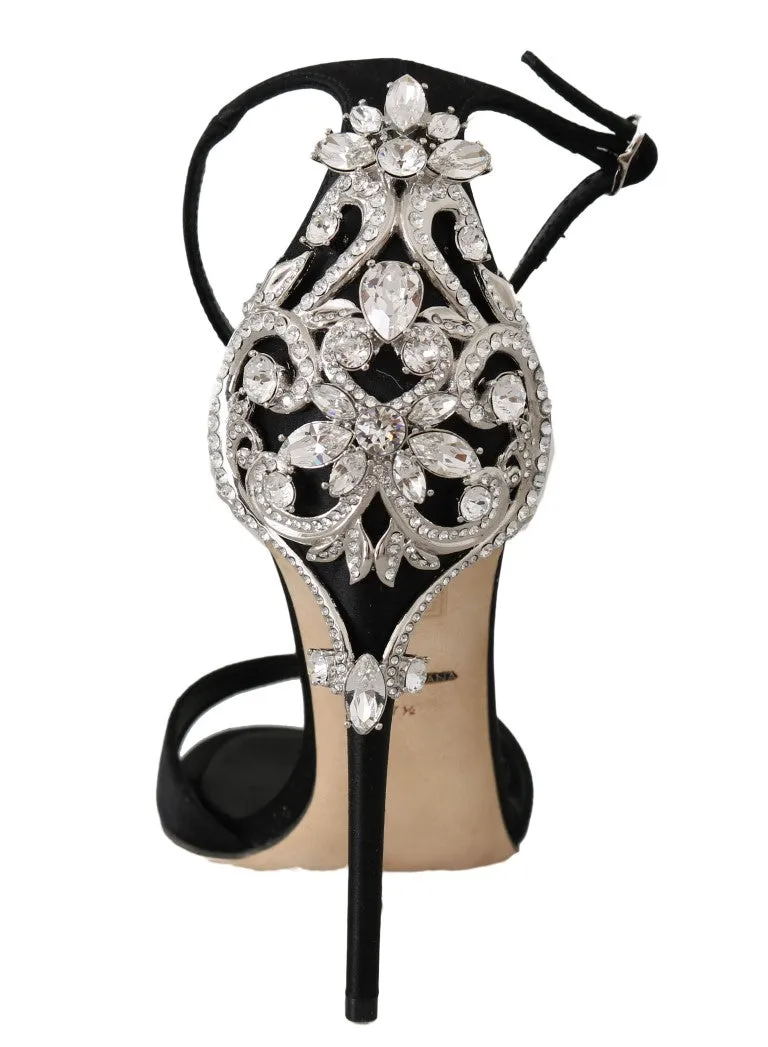 Black Ankle Strap Crystal Sandals
