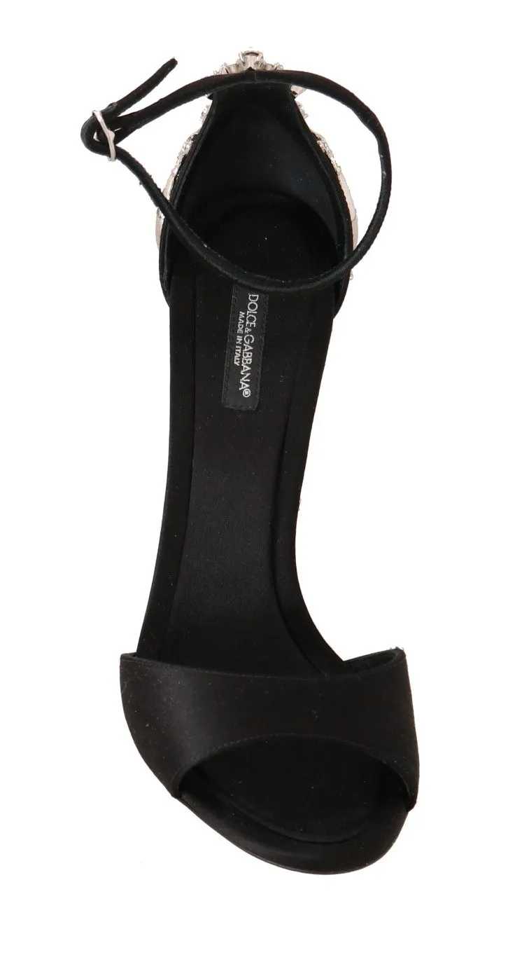 Black Ankle Strap Crystal Sandals