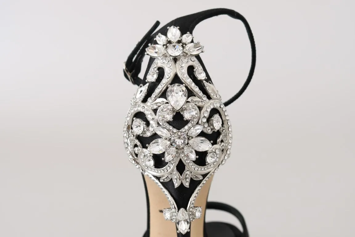 Black Ankle Strap Crystal Sandals