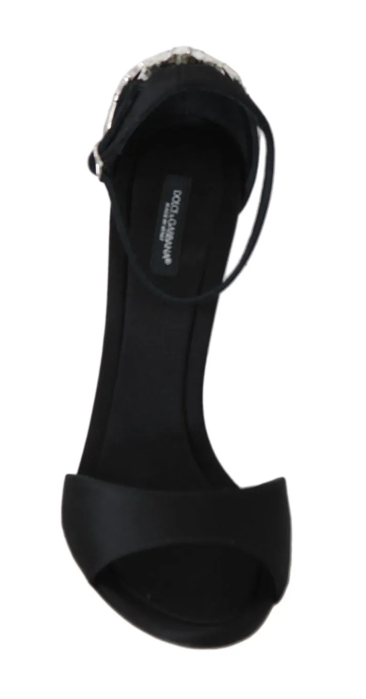 Black Ankle Strap Crystal Stilettos