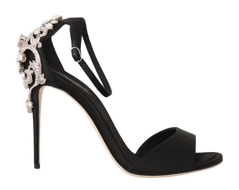 Black Ankle Strap Crystal Stilettos