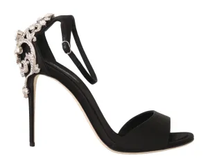 Black Ankle Strap Crystal Stilettos