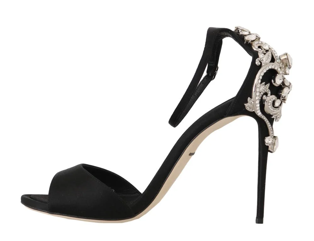 Black Ankle Strap Crystal Stilettos