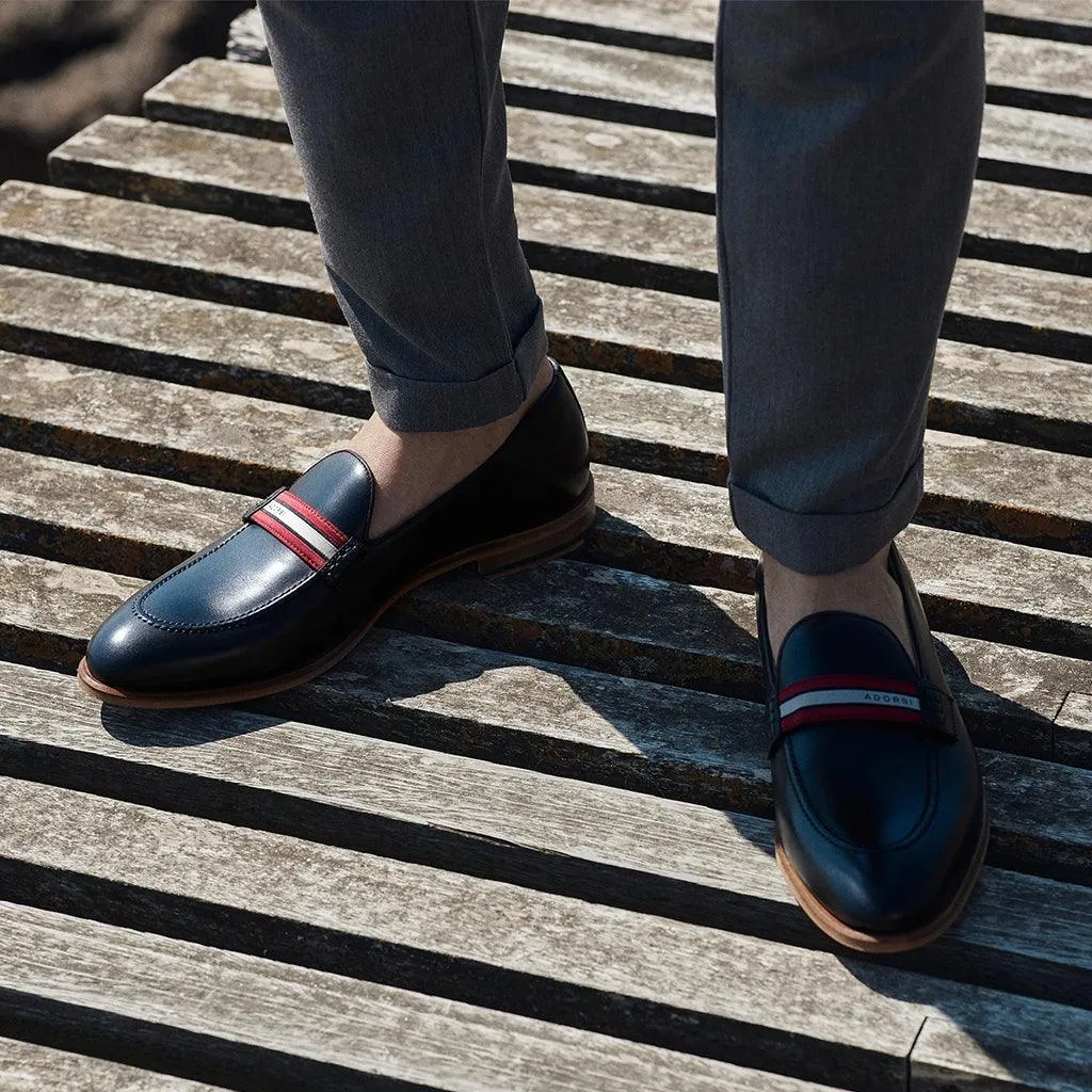 Black Calf Web Stripe Loafer