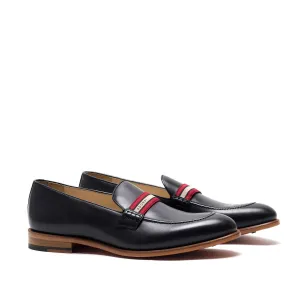 Black Calf Web Stripe Loafer
