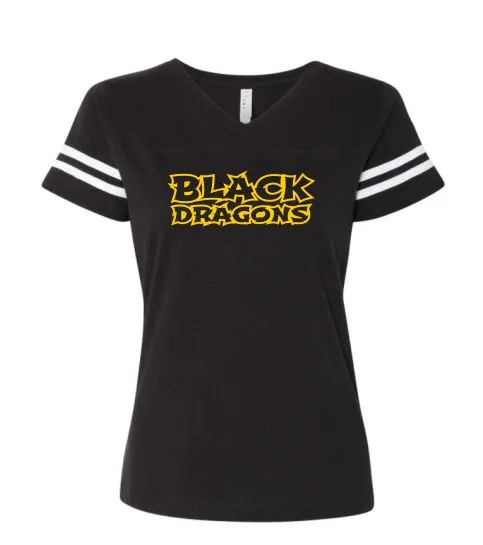 Black Dragons Words Women's Curvy Collection V-Neck Tee
