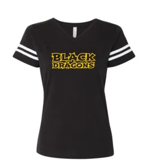 Black Dragons Words Women's Curvy Collection V-Neck Tee