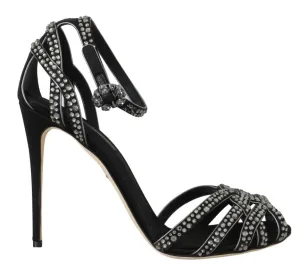 Black Leather Crystal Stilettos