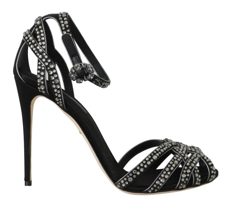 Black Leather Crystal Stilettos