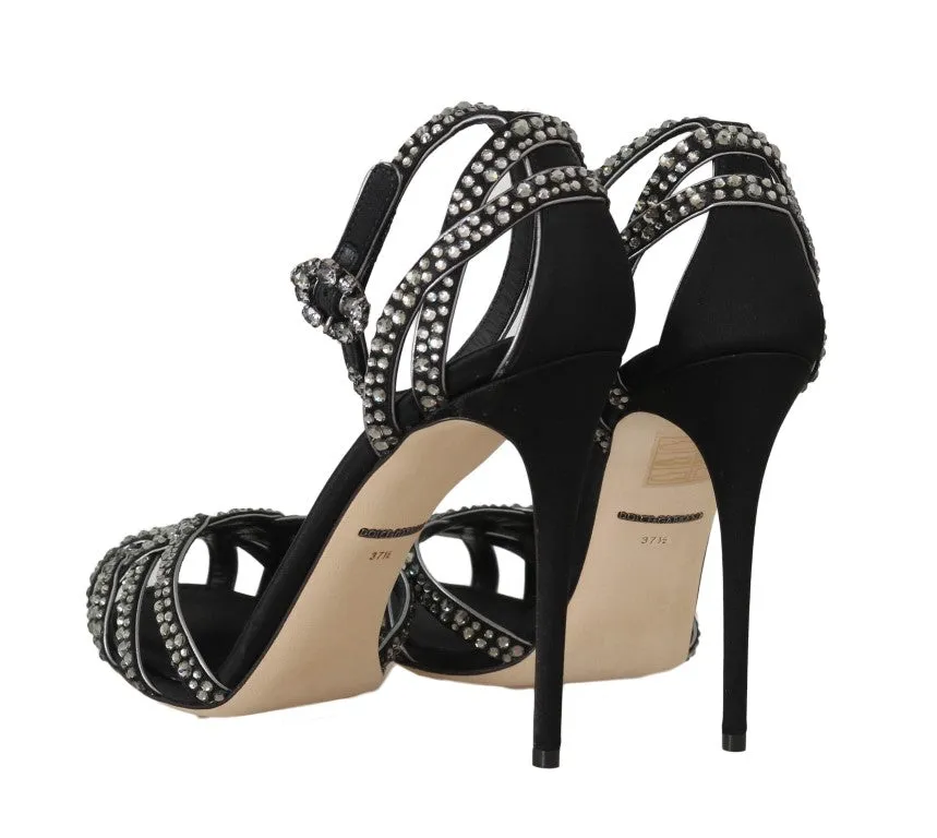 Black Leather Crystal Stilettos