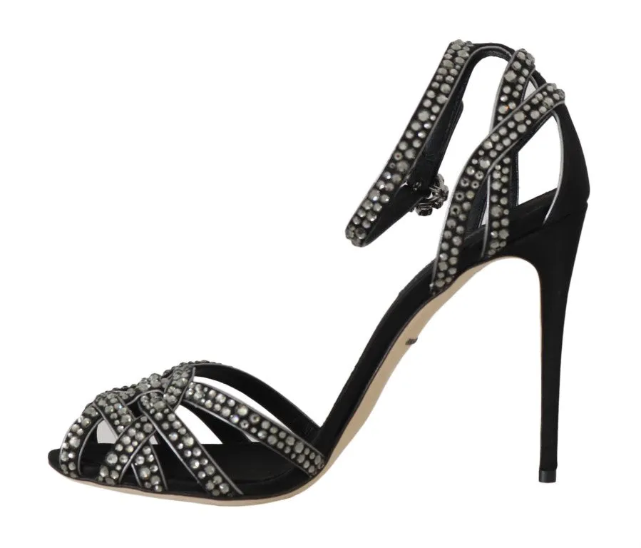 Black Leather Crystal Stilettos