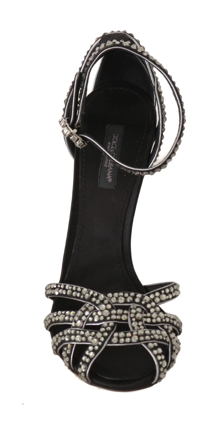 Black Leather Crystal Stilettos