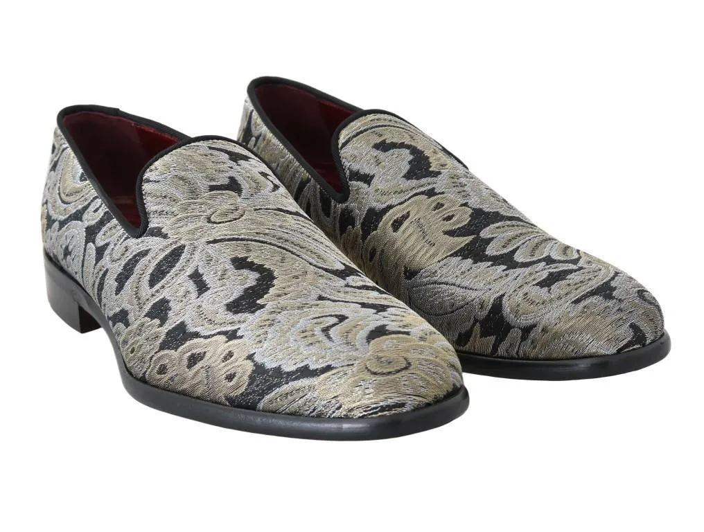Black Silver Gold Brocade Loafers