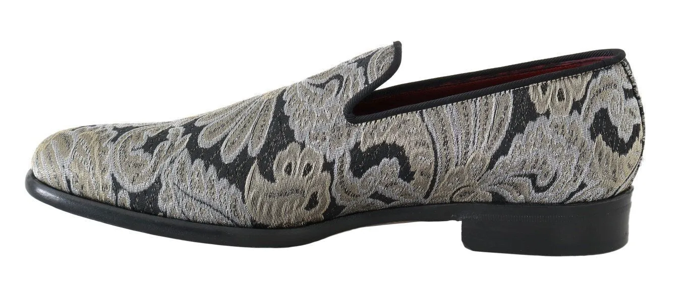 Black Silver Gold Brocade Loafers