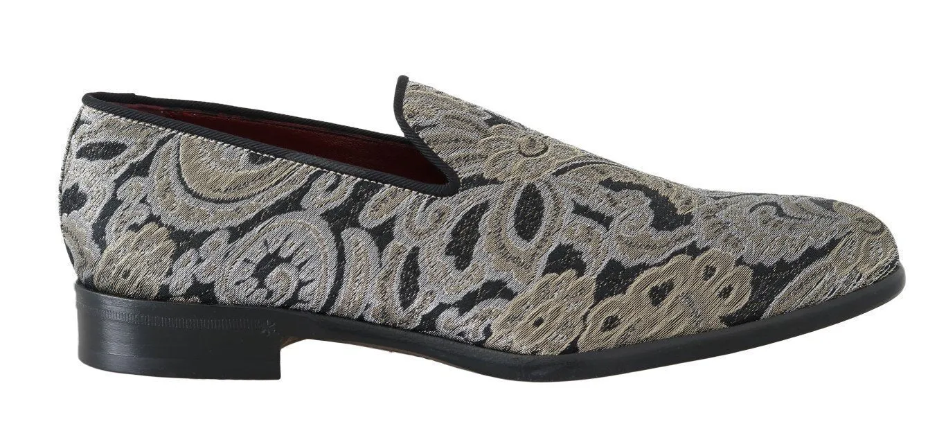 Black Silver Gold Brocade Loafers