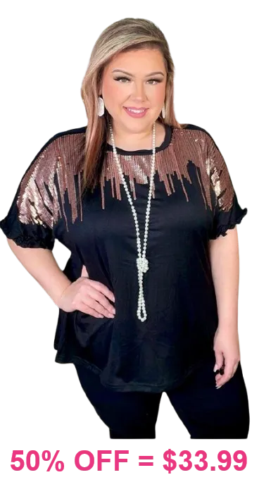 Black top with Copper sequin designs