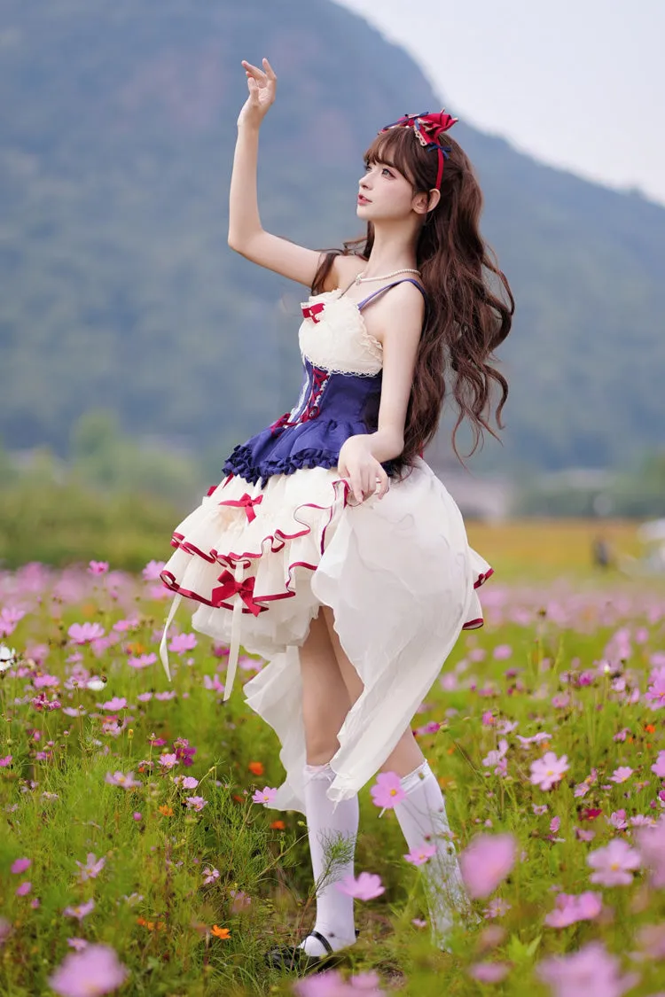 Blue/Ivory [Dance of Time] Snow White Triple-Layered Ballet Style Bowknot Lace-Up Sweet Lolita Jsk Dress