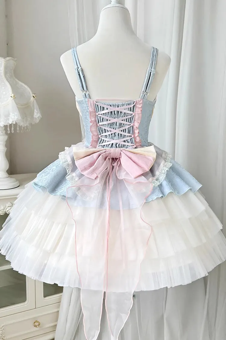 Blue/Pink Rose Peach Wine Sleeveless Multi-layer Ballet Style Sweet Lolita Jsk Dress