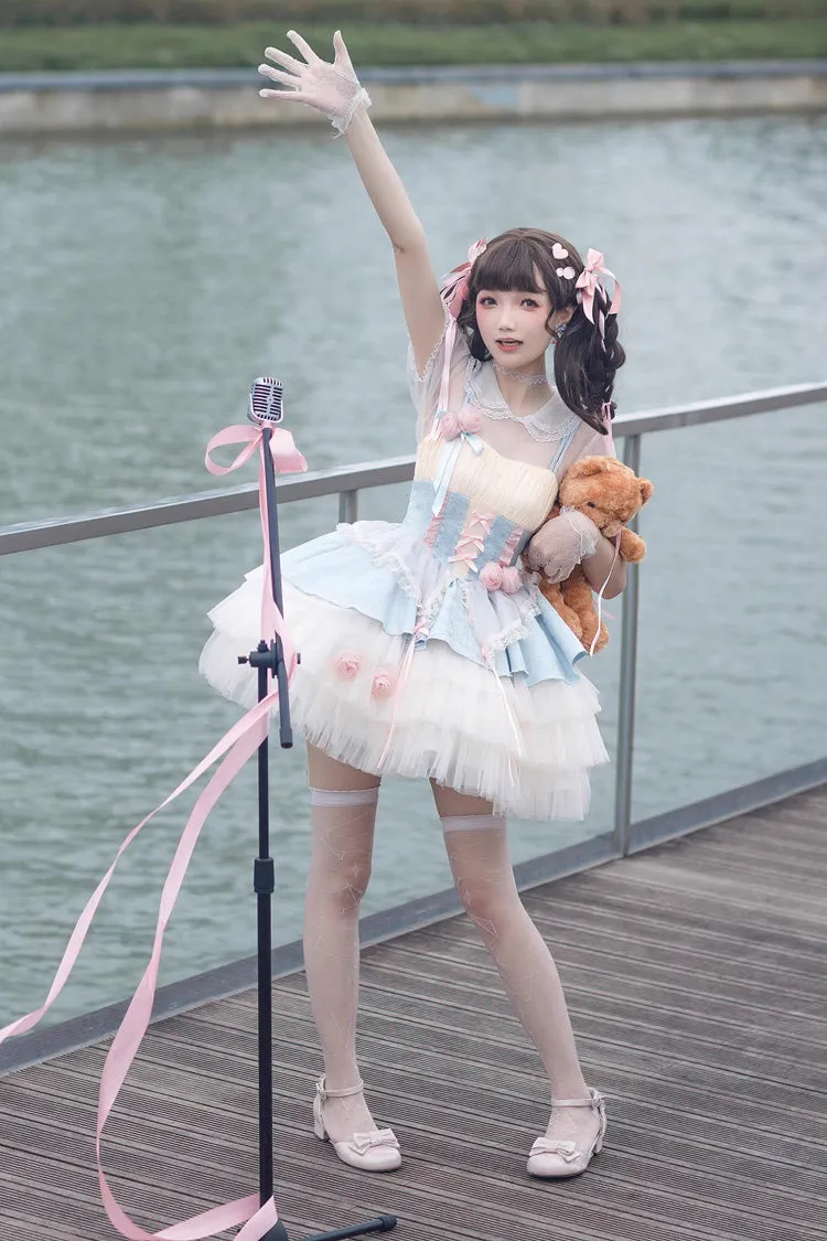 Blue/Pink Rose Peach Wine Sleeveless Multi-layer Ballet Style Sweet Lolita Jsk Dress