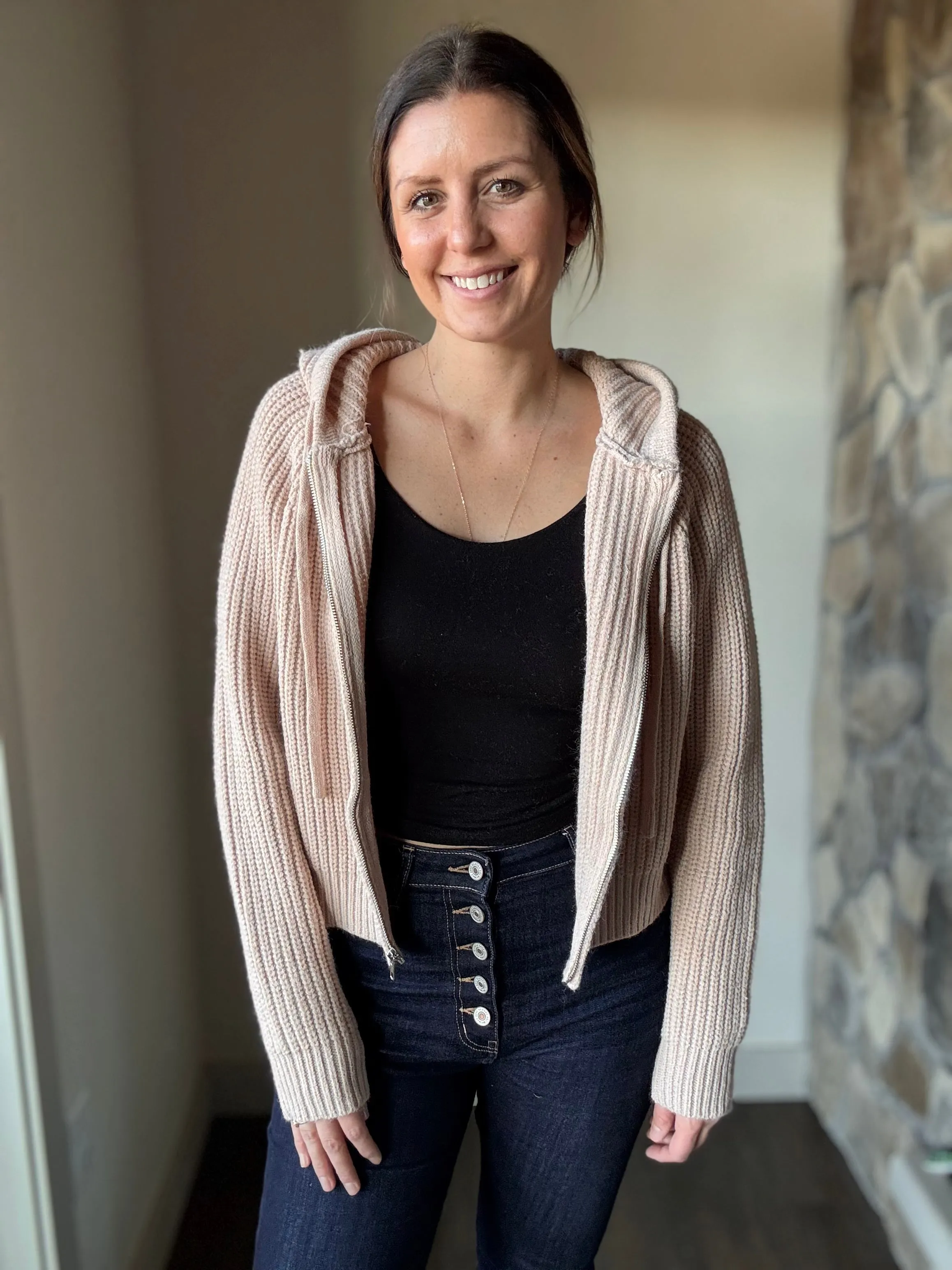 blush zip-up hooded sweater