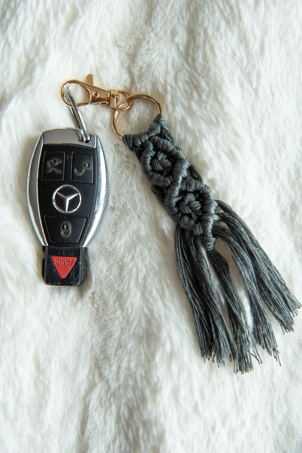Boho Macramé Keychain in Charcoal
