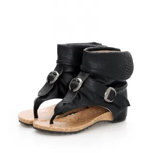 Boots Belt Buckle Women's Boots Summer Casual Shoes Flat with Hollow Roman Personality Cool Boots