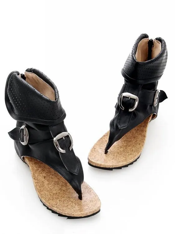 Boots Belt Buckle Women's Boots Summer Casual Shoes Flat with Hollow Roman Personality Cool Boots