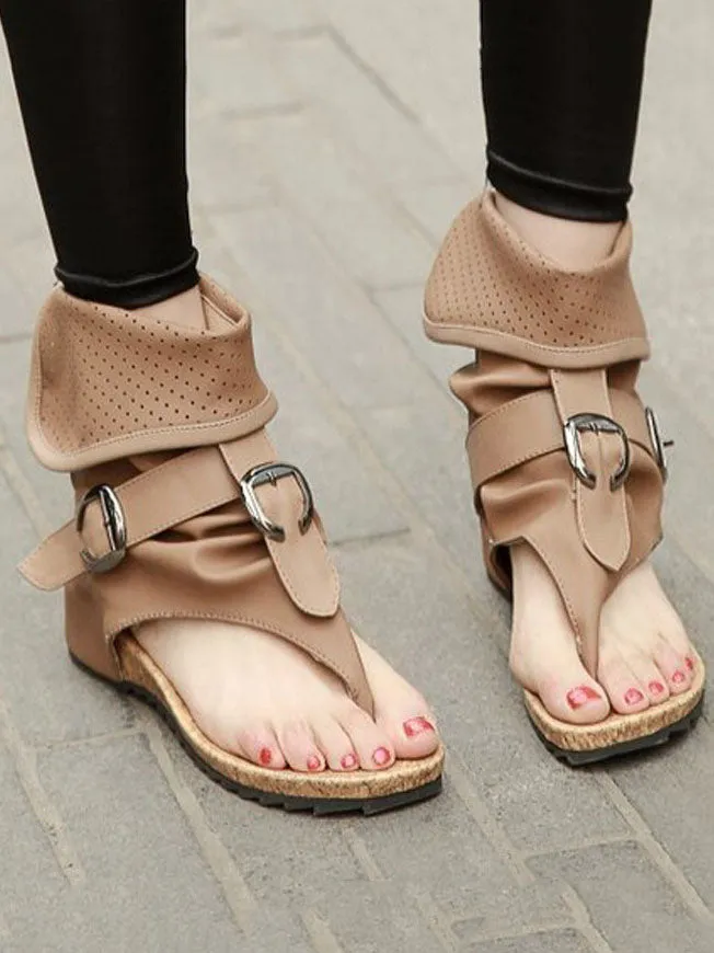 Boots Belt Buckle Women's Boots Summer Casual Shoes Flat with Hollow Roman Personality Cool Boots
