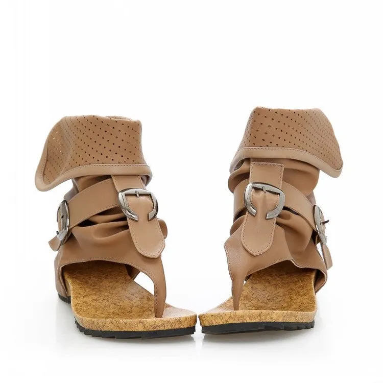 Boots Belt Buckle Women's Boots Summer Casual Shoes Flat with Hollow Roman Personality Cool Boots