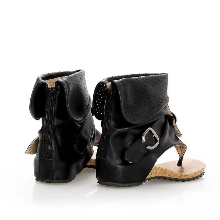 Boots Belt Buckle Women's Boots Summer Casual Shoes Flat with Hollow Roman Personality Cool Boots