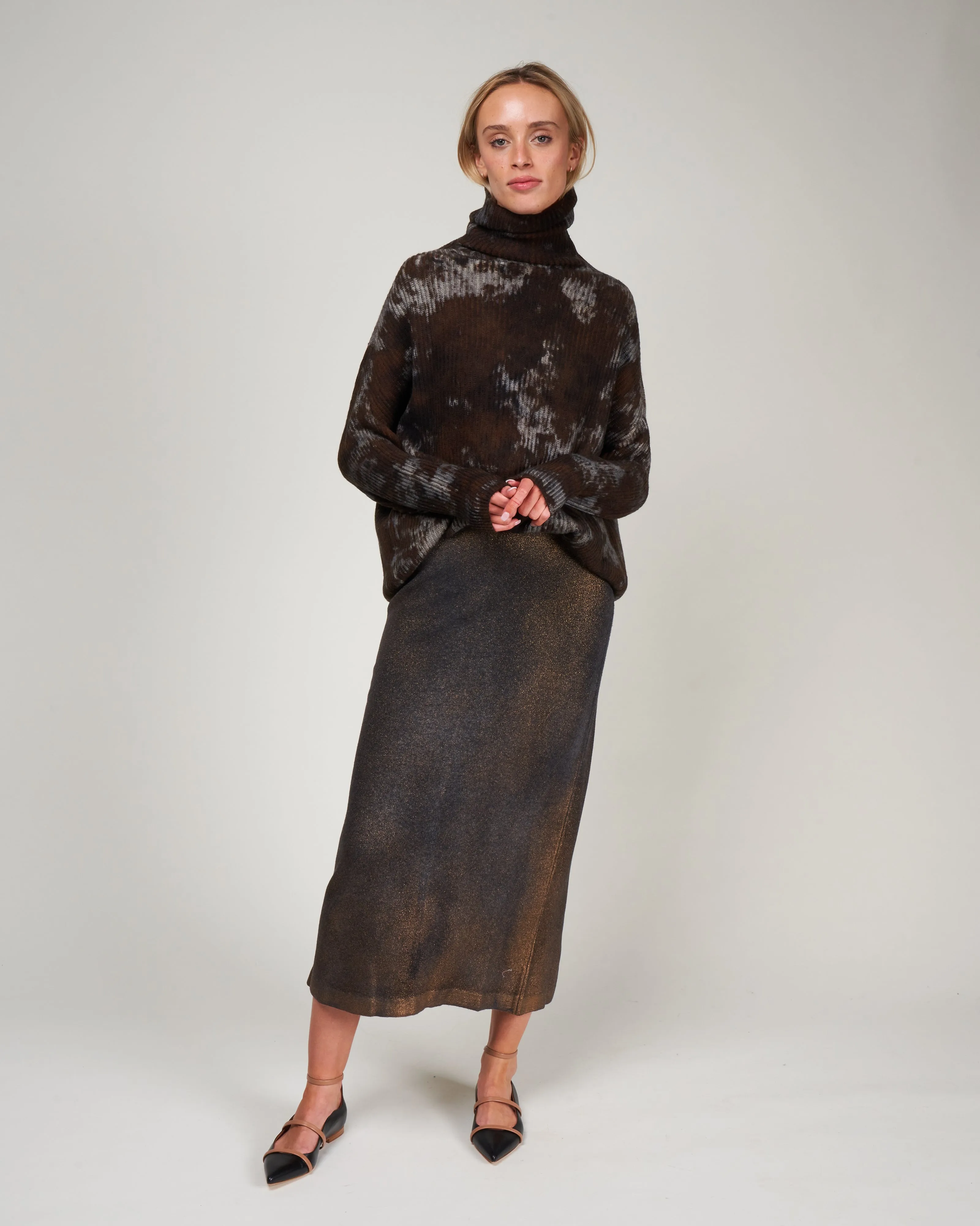 boreal ribbed high neck pullover - cioccolato