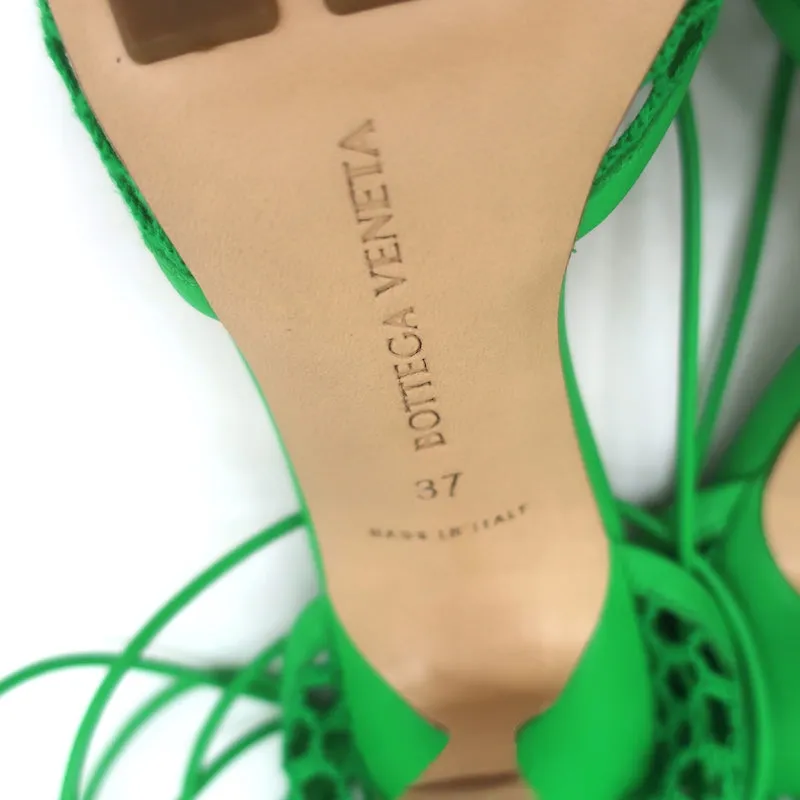 Bottega Veneta Stretch Ankle Tie Sandals Green Mesh & Leather Size 37