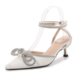 bow rhinestone stiletto high heels hollow word strap women's shoes