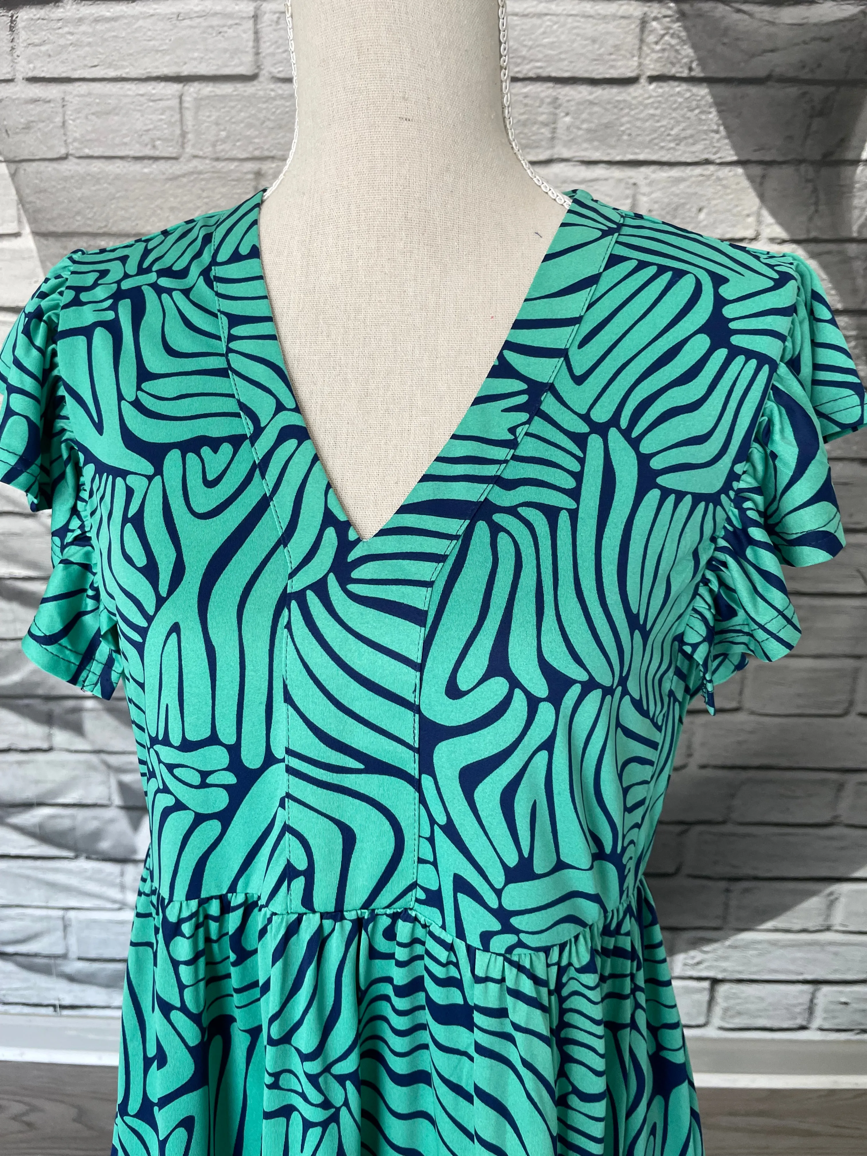 Brooke Dress in Navy Aqua Abstract