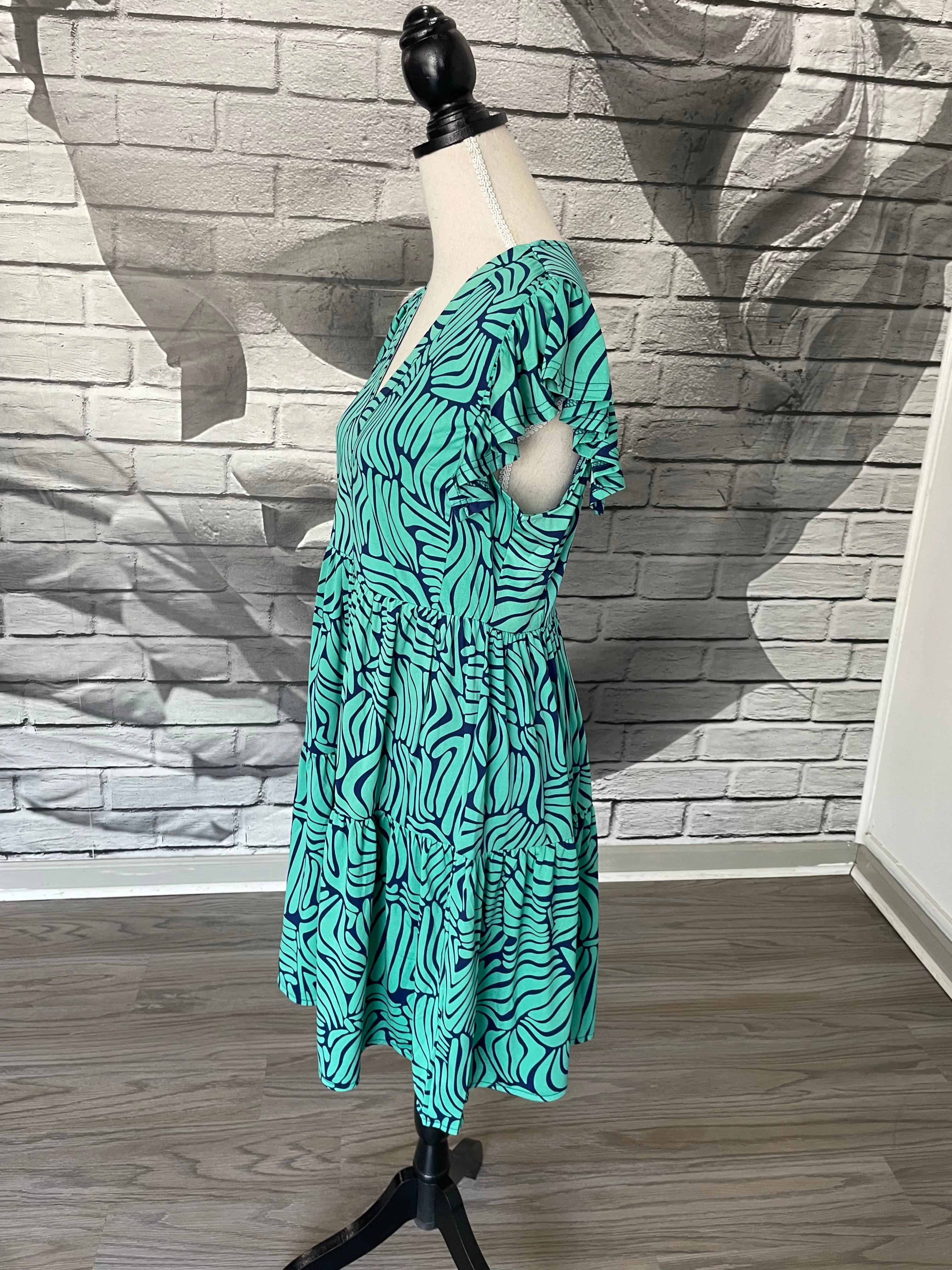 Brooke Dress in Navy Aqua Abstract