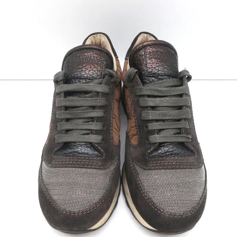 Brunello Cucinelli Monili Runner Sneakers Brown Fabric & Suede Size 40
