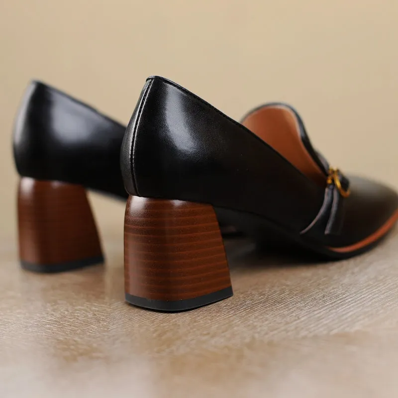 Bryn Vintage Black Loafers with Heels