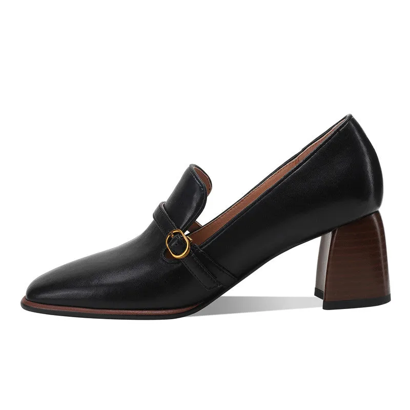 Bryn Vintage Black Loafers with Heels
