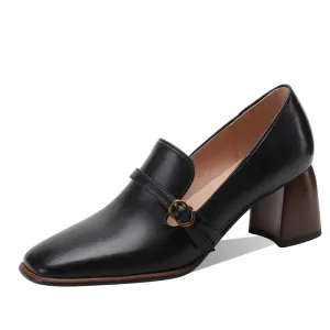 Bryn Vintage Black Loafers with Heels