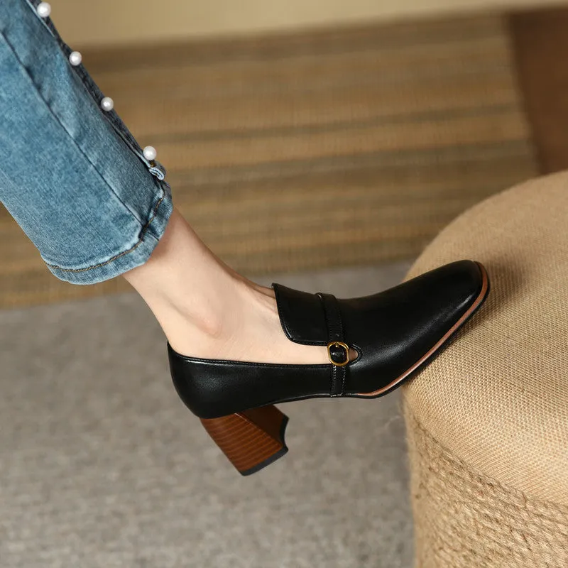 Bryn Vintage Black Loafers with Heels