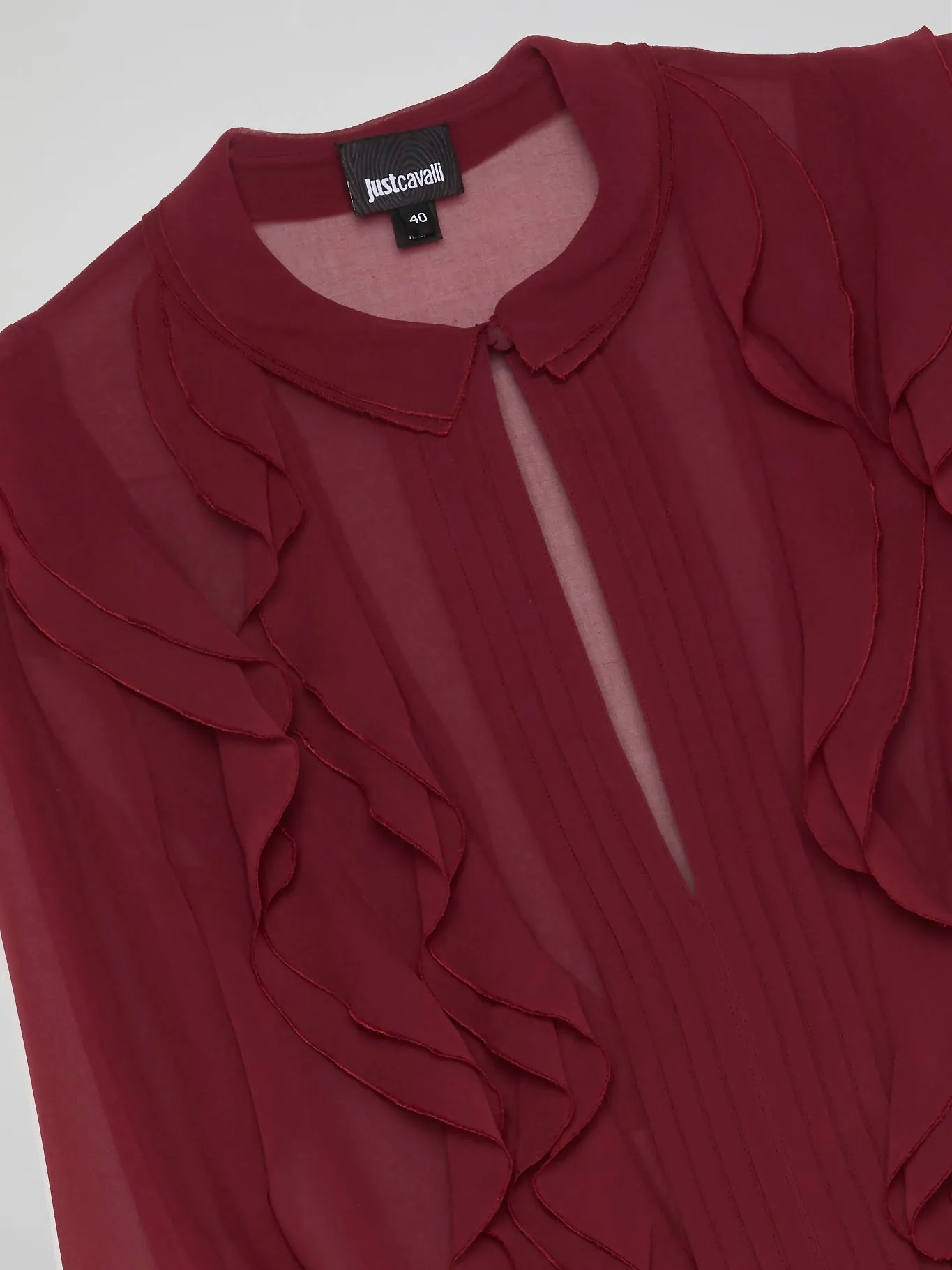 Burgundy Frill Bib Mesh Blouse