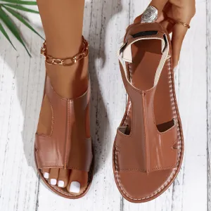 Casual Style Round Toe Fish Mouth Side Empty Heel Outer Wear Plus Size Women's Sandals