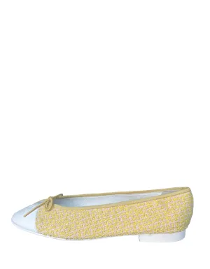 Chanel 2021 Yellow Tweed/ White Patent CC Ballerina Flats sz 39