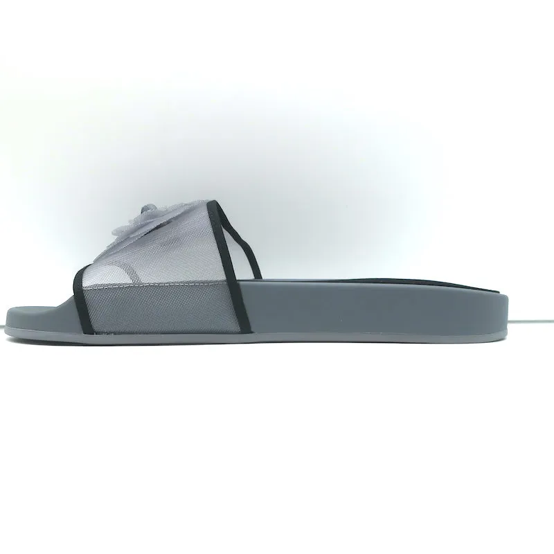 Chanel Mesh Camellia Pool Slide Sandals Gray Size 38 NEW