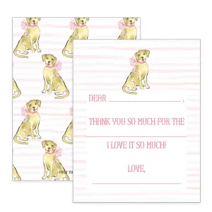 Children's Dog with Pink Bow Thank You Notecards