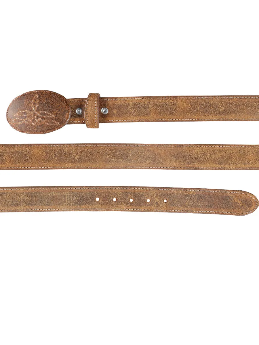 Cinto Vaquero de Piel Gamuza para Mujer con Hebilla Ovalada, 1 1/2" Ancho 'El General' - ID: 43219