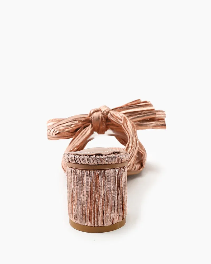 (Clean Up)Pleated Bow Open Toe Chunky Block Heel Sandals