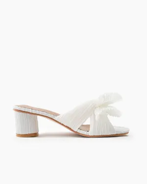 (Clean Up)Pleated Bow Open Toe Chunky Block Heel Sandals
