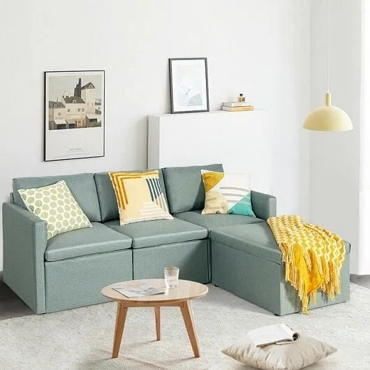Convertible L-Shaped Sectional Sofa Couch with Reversible Chaise-Green - Color: